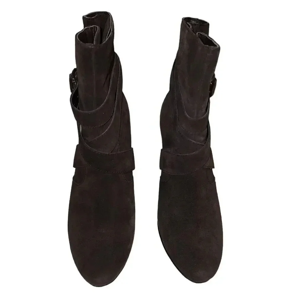 Colin Stuart Women Brown Leather Suede Belt Loop Booties Wedge Heel Size 8 B